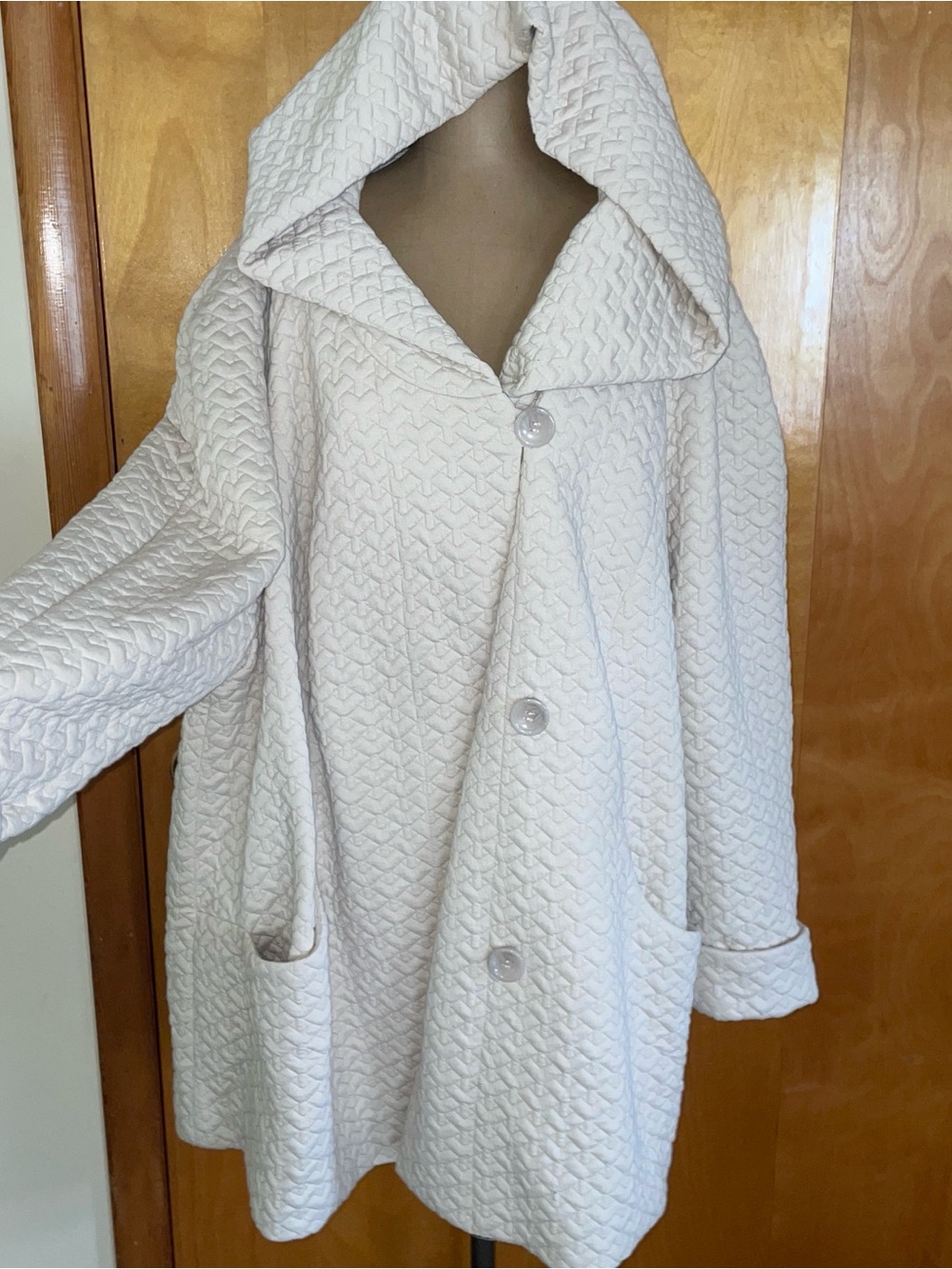 Coldwater Creek Cream Quilted Hooded Coat